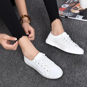 Casual Women's Vulcanize Shoes Lace-Up Solid Female Fashion Walking Ladies Canvas Shoes Flat Footwear Women Summer Shoes CLD901