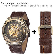 Load image into Gallery viewer, SHENHUA Steampunk Mechanical Transparent Watch Men Vintage Bronze Skeleton Automatic Wrist Watches Pu Leather Wristwatch Clock