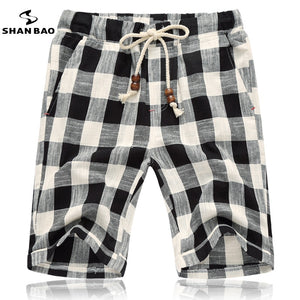 SHAN BAO brand summer of 2019 the new men's fashion beach shorts beaded jewelry designer cotton plaid shorts big size M - 5 xl