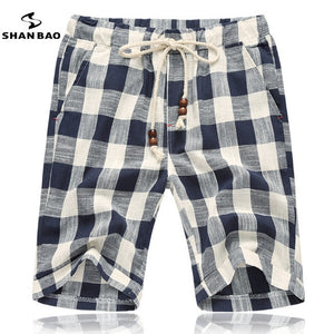 SHAN BAO brand summer of 2019 the new men's fashion beach shorts beaded jewelry designer cotton plaid shorts big size M - 5 xl