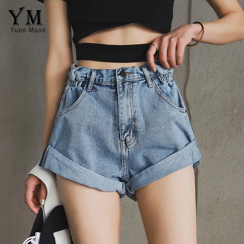 YuooMuoo Vintage High Waist Crimping Denim Shorts Women 2019 Korean Style Casual Shorts Jeans Summer Hot Short Pants Women