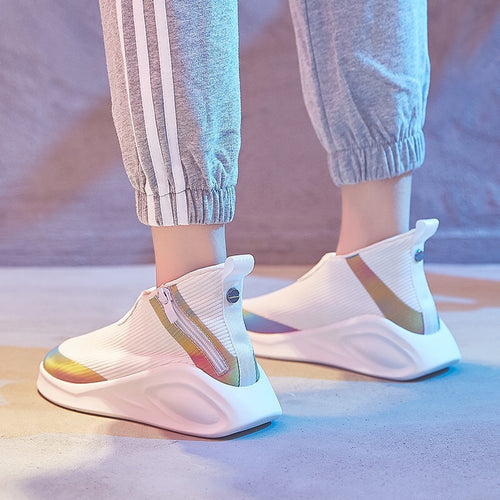 Dumoo Women Sneakers Shoes Mixed Color Breathable Casual White Shoes Heel 4cm Platform Lady Shoes Zapatillas Mujer Trainers