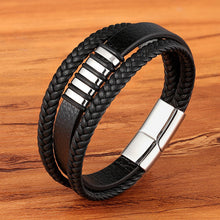 Load image into Gallery viewer, New 3 Layers Black Gold Punk Style Design Genuine Leather Bracelet for Men Steel Magnetic Button Birthday Gift Male Bracelets