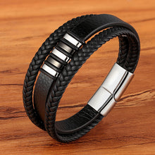Load image into Gallery viewer, New 3 Layers Black Gold Punk Style Design Genuine Leather Bracelet for Men Steel Magnetic Button Birthday Gift Male Bracelets