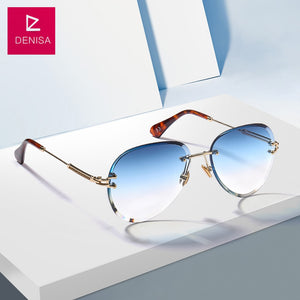 DENISA Fashion Blue Red Aviation Sunglasses Women Men Shades UV400 Sun Glasses Luxury Rimless Glasses For Zonnebril Dames G18475