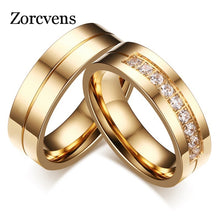 Load image into Gallery viewer, ZORCVENS 2019 New Gold-Color CZ Wedding Rings Lover&#39;s Cubic Zirconia Stainless Steel Romantic Ring Jewelry